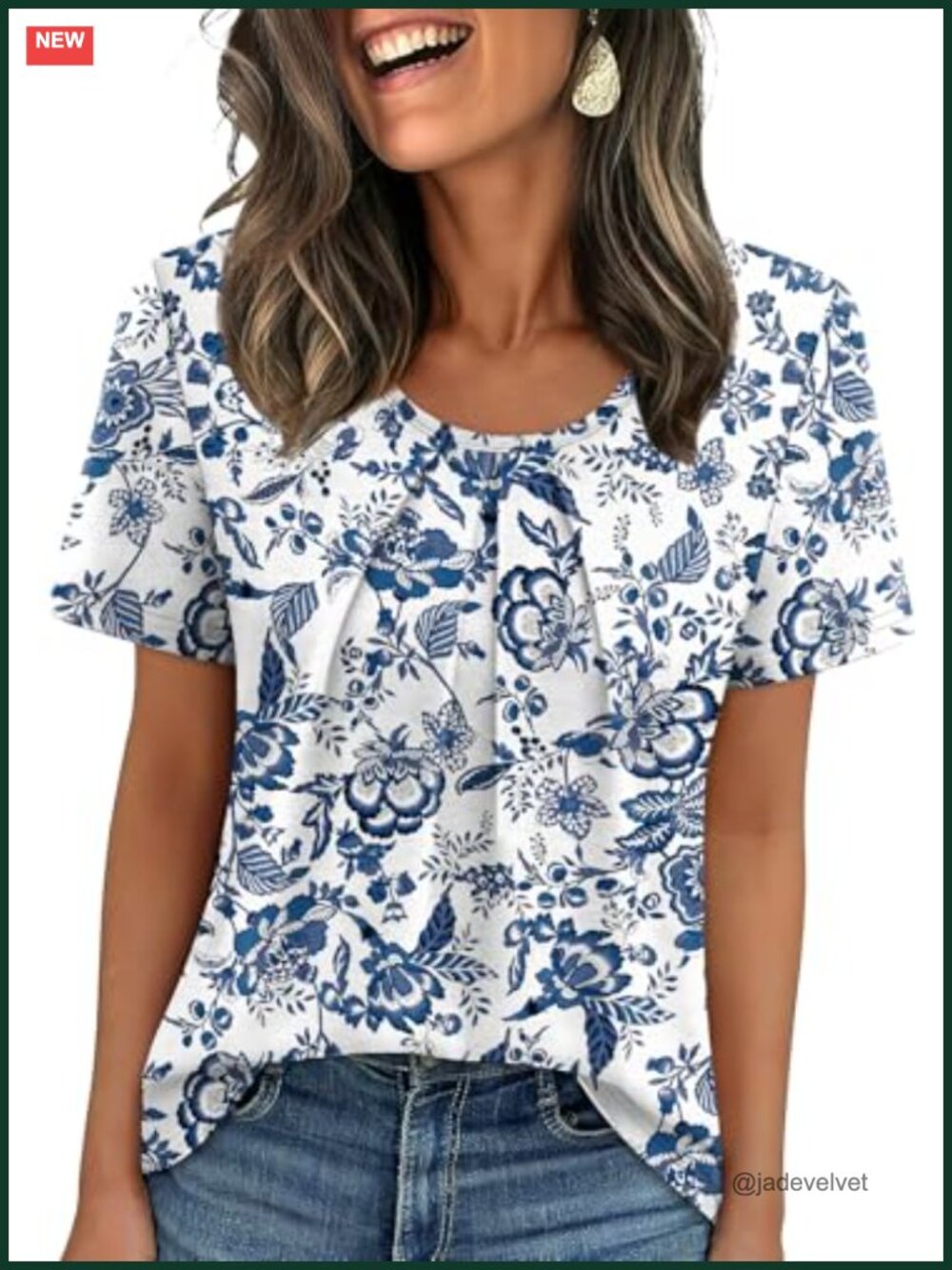 Women's Pleated Short Sleeve Blouse | Business Casual Tunic Top